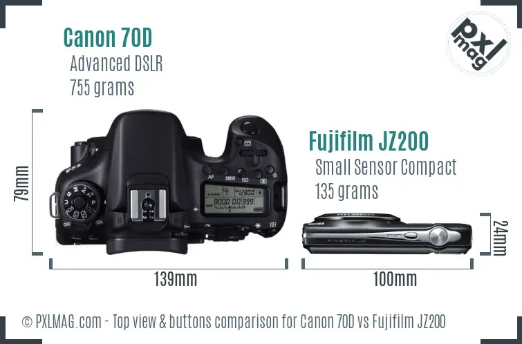 Canon 70D vs Fujifilm JZ200 top view buttons comparison