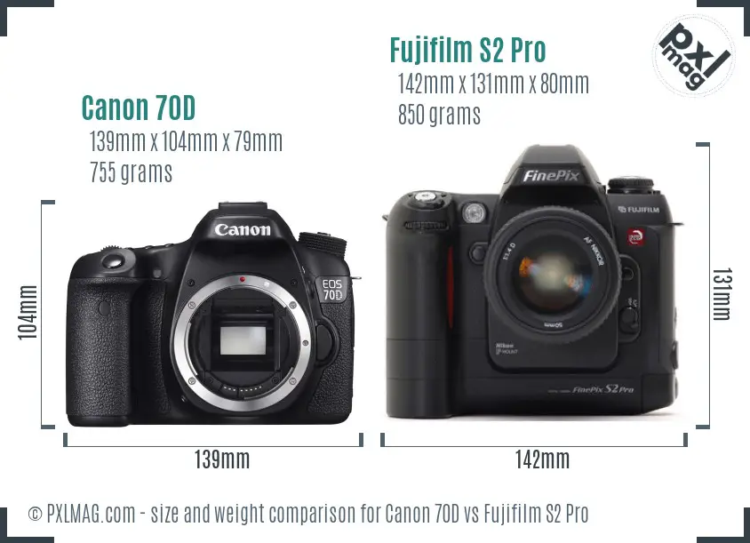 Canon 70D vs Fujifilm S2 Pro size comparison Canon 70D vs Fujifilm S2 Pro size comparison