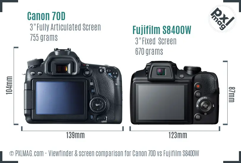 Canon 70D vs Fujifilm S8400W Screen and Viewfinder comparison