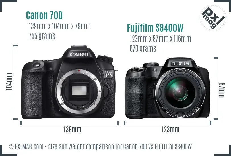 Canon 70D vs Fujifilm S8400W size comparison