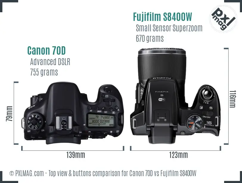 Canon 70D vs Fujifilm S8400W top view buttons comparison