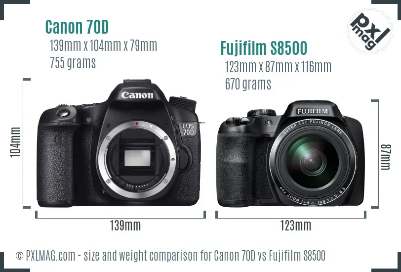 Canon 70D vs Fujifilm S8500 size comparison Canon 70D vs Fujifilm S8500 size comparison