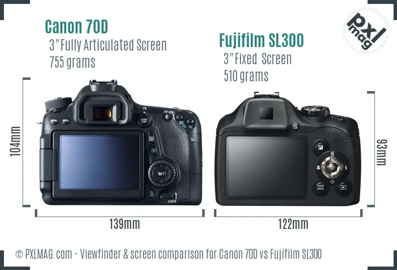 Canon 70D vs Fujifilm SL300 Screen and Viewfinder comparison