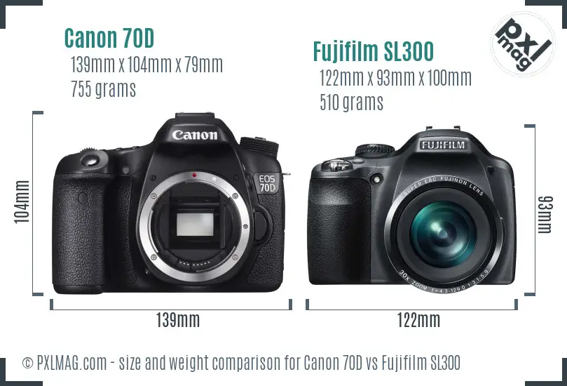 Canon 70D vs Fujifilm SL300 size comparison