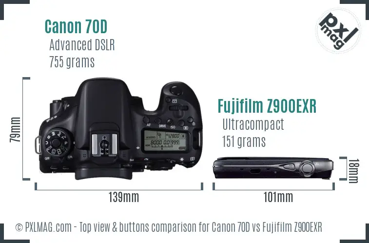 Canon 70D vs Fujifilm Z900EXR top view buttons comparison