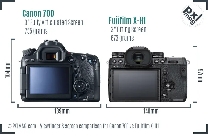 Canon 70D vs Fujifilm X-H1 Screen and Viewfinder comparison