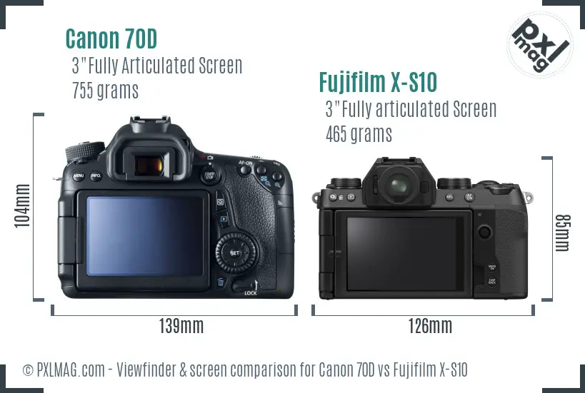 Canon 70D vs Fujifilm X-S10 Screen and Viewfinder comparison