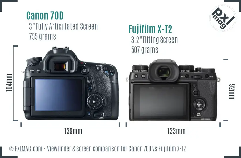 Canon 70D vs Fujifilm X-T2 Screen and Viewfinder comparison Canon 70D vs Fujifilm X-T2 Screen and Viewfinder comparison