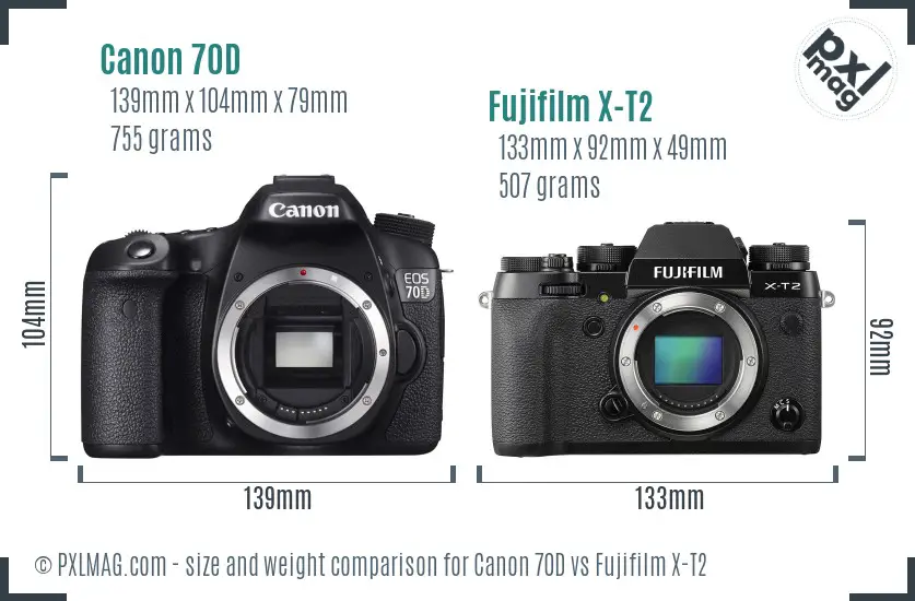Canon 70D vs Fujifilm X-T2 size comparison Canon 70D vs Fujifilm X-T2 size comparison