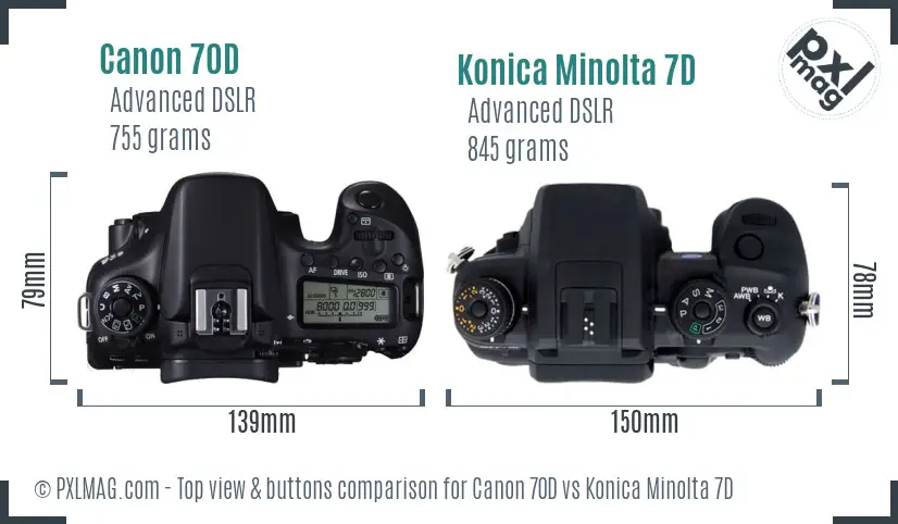 Canon 70D vs Konica Minolta 7D top view buttons comparison