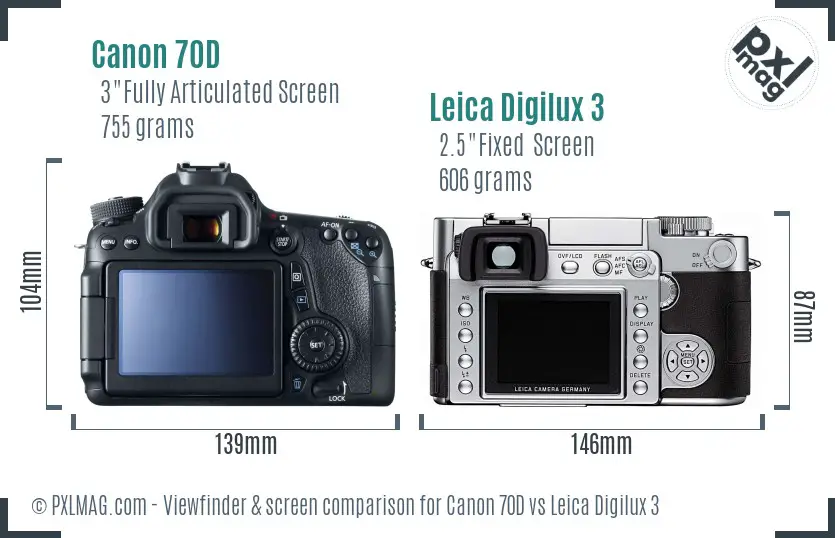 Canon 70D vs Leica Digilux 3 Screen and Viewfinder comparison