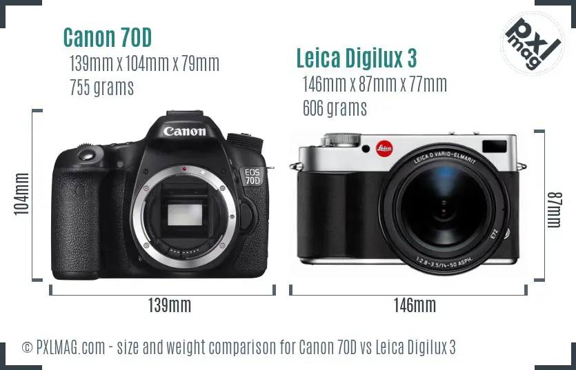 Canon 70D vs Leica Digilux 3 size comparison