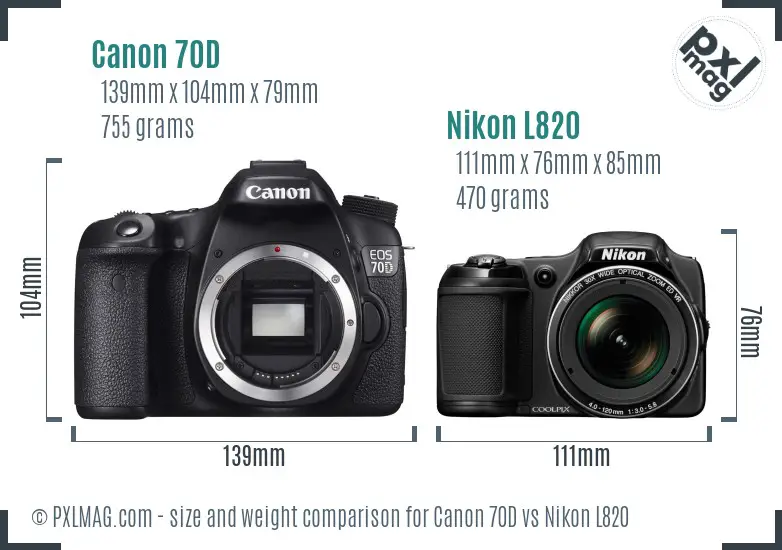 Canon 70D vs Nikon L820 size comparison