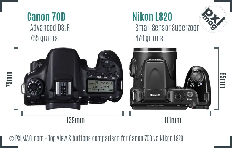 Canon 70D vs Nikon L820 top view buttons comparison