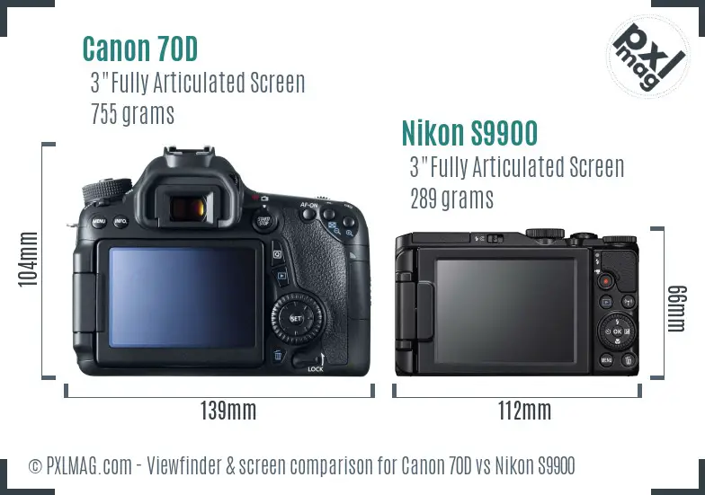 Canon 70D vs Nikon S9900 Screen and Viewfinder comparison