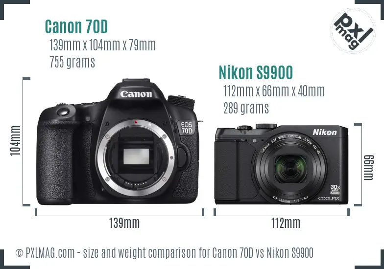 Canon 70D vs Nikon S9900 size comparison
