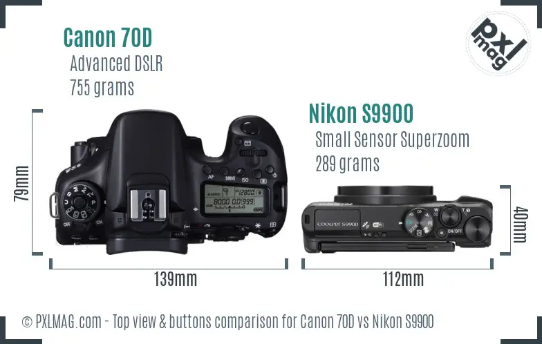 Canon 70D vs Nikon S9900 top view buttons comparison