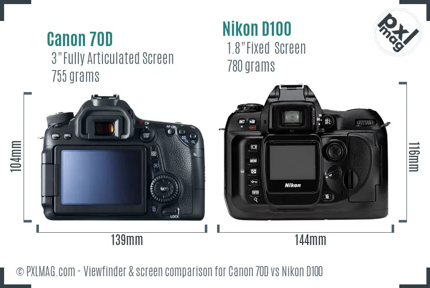 Canon 70D vs Nikon D100 Screen and Viewfinder comparison