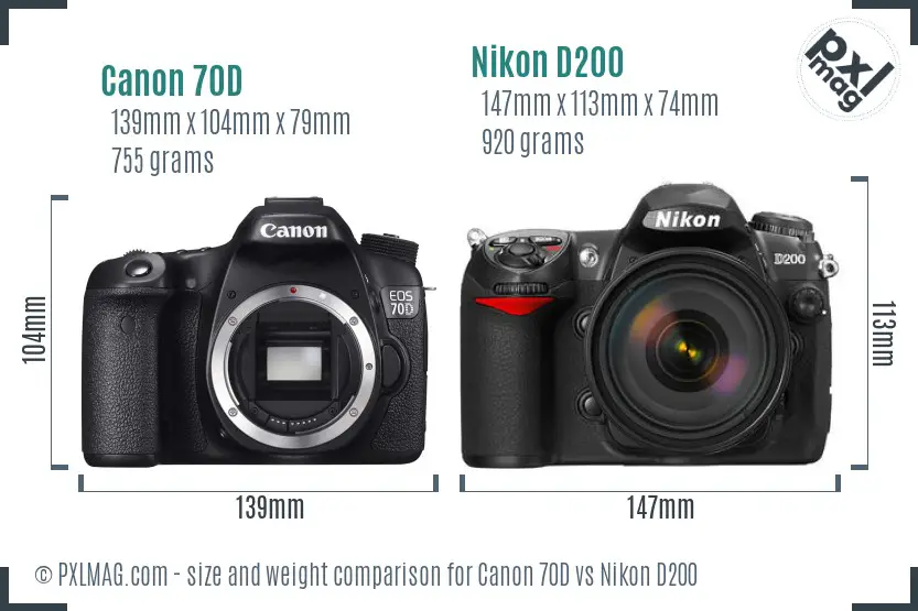 Canon 70D vs Nikon D200 size comparison