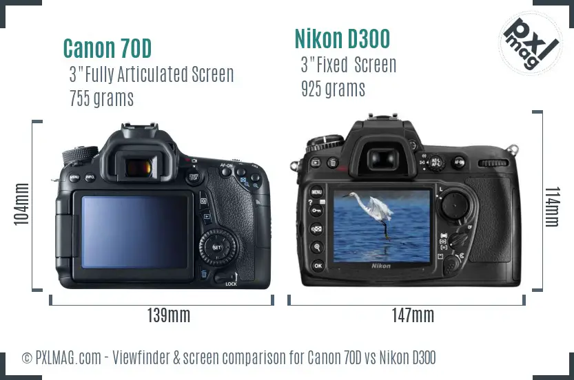 Canon 70D vs Nikon D300 Screen and Viewfinder comparison