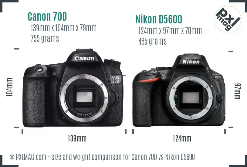 Canon 70D vs Nikon D5600 size comparison Canon 70D vs Nikon D5600 size comparison