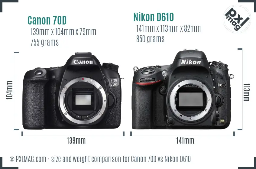 Canon 70D vs Nikon D610 size comparison