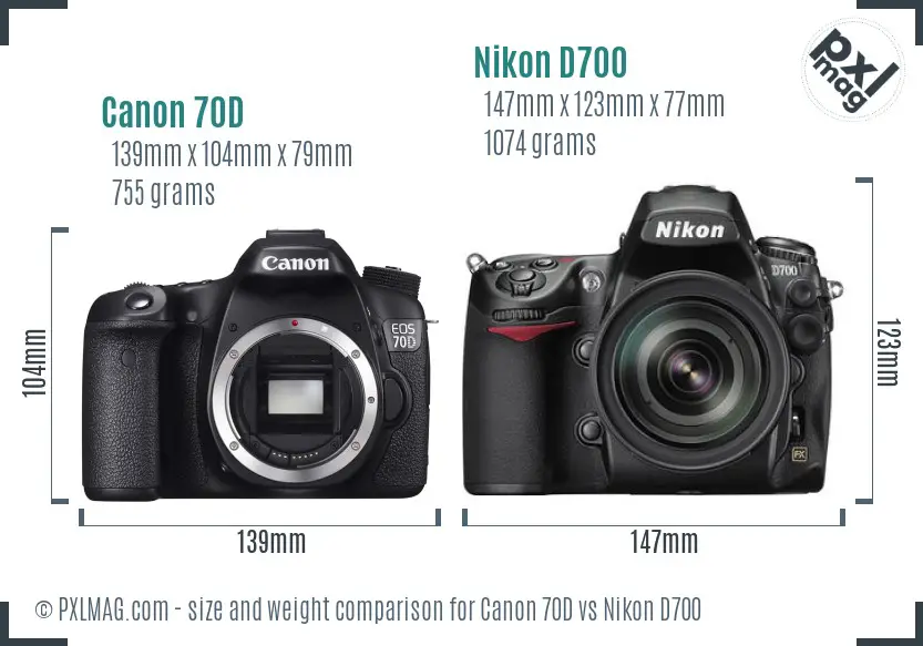 Canon 70D vs Nikon D700 size comparison Canon 70D vs Nikon D700 size comparison