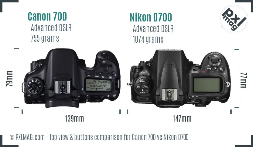 Canon 70D vs Nikon D700 top view buttons comparison Canon 70D vs Nikon D700 top view buttons comparison
