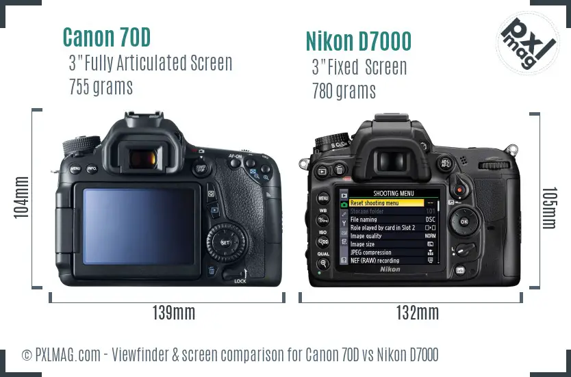 Canon 70D vs Nikon D7000 Screen and Viewfinder comparison