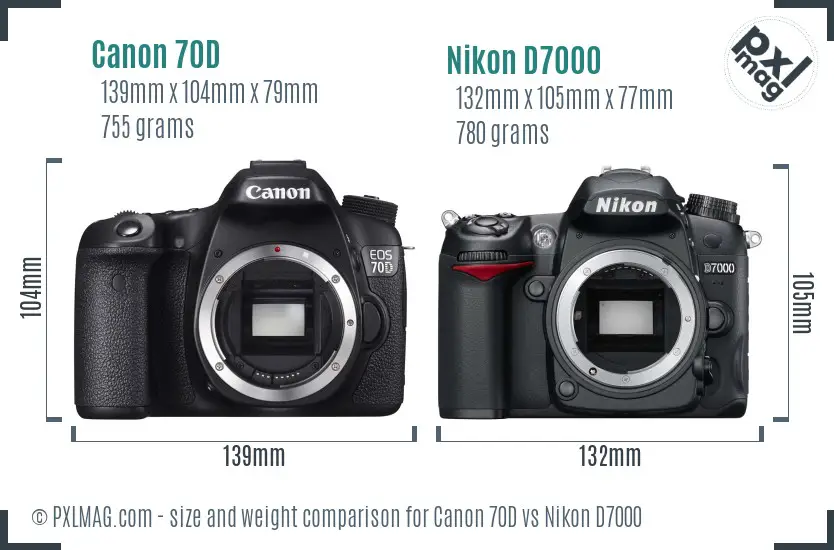 Canon 70D vs Nikon D7000 size comparison