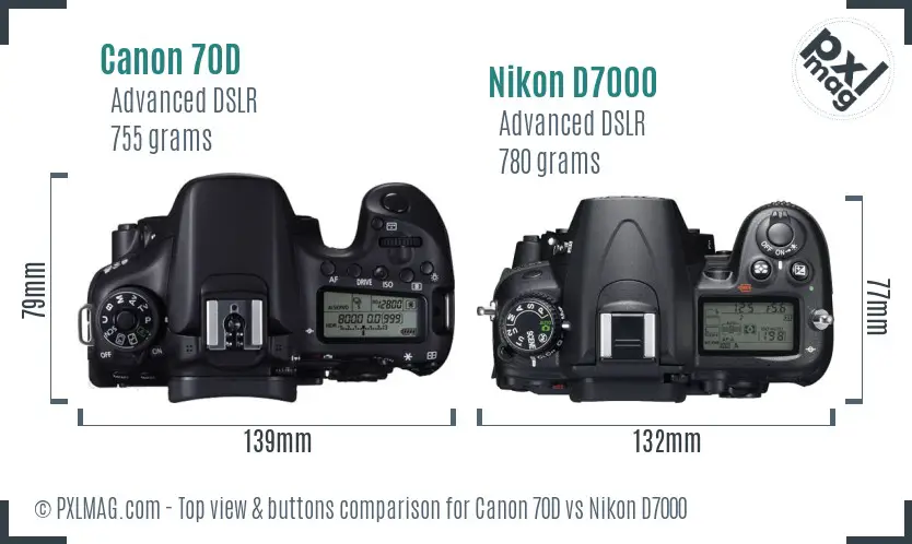 Canon 70D vs Nikon D7000 top view buttons comparison