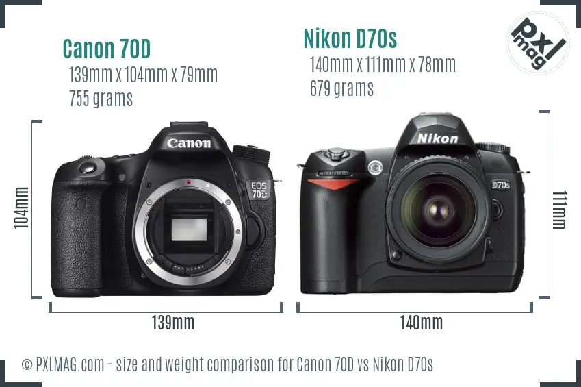 Canon 70D vs Nikon D70s size comparison