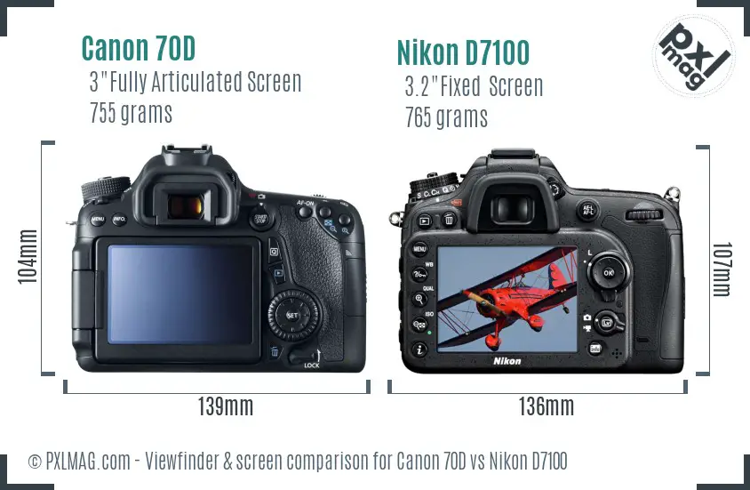 Canon 70D vs Nikon D7100 Screen and Viewfinder comparison