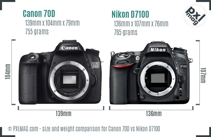 Canon 70D vs Nikon D7100 size comparison