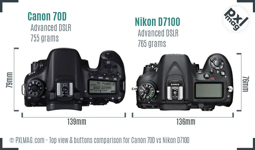 Canon 70D vs Nikon D7100 top view buttons comparison