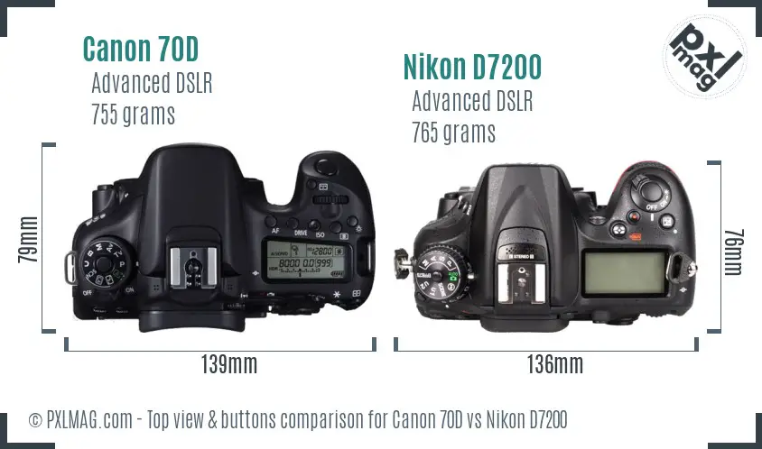 Canon 70D vs Nikon D7200 top view buttons comparison