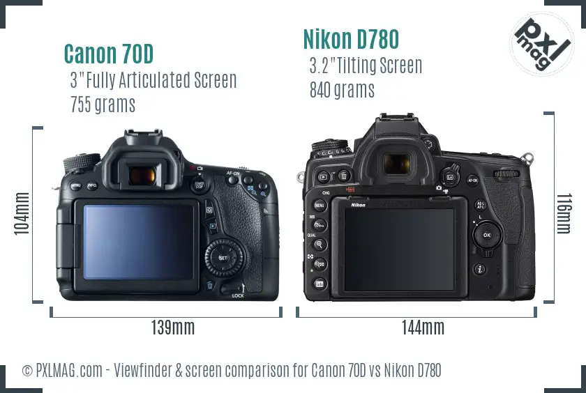 Canon 70D vs Nikon D780 Screen and Viewfinder comparison