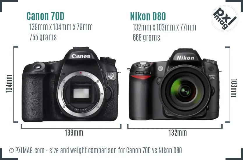 Canon 70D vs Nikon D80 size comparison