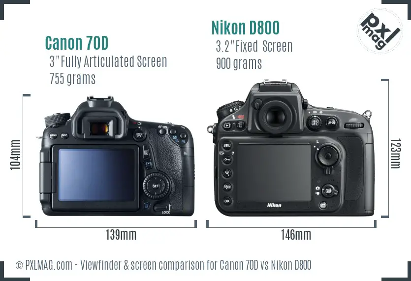 Canon 70D vs Nikon D800 Screen and Viewfinder comparison