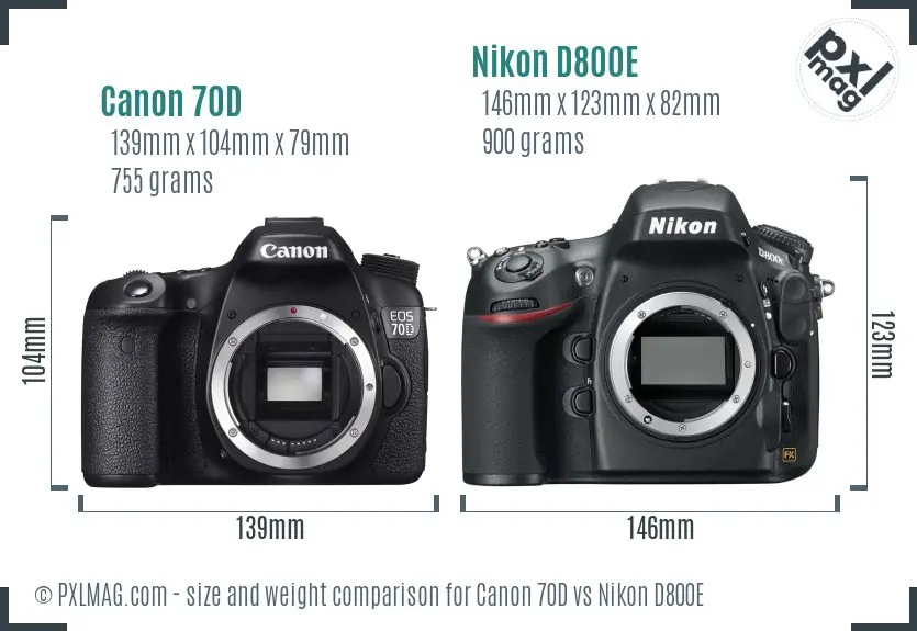 Canon 70D vs Nikon D800E size comparison