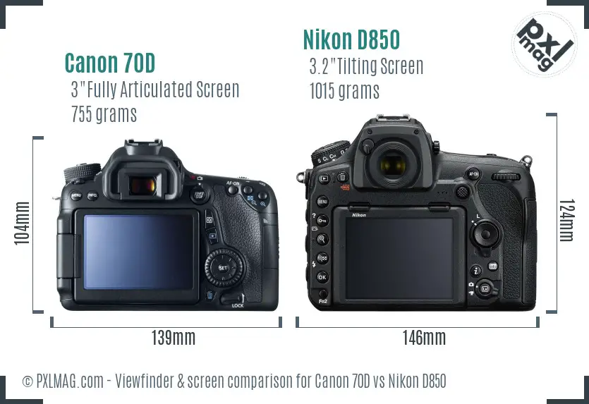 Canon 70D vs Nikon D850 Screen and Viewfinder comparison