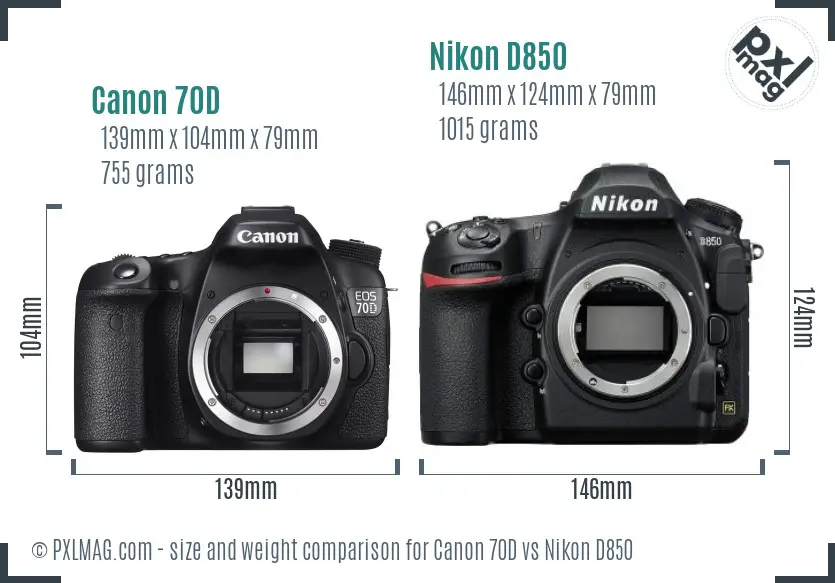 Canon 70D vs Nikon D850 size comparison