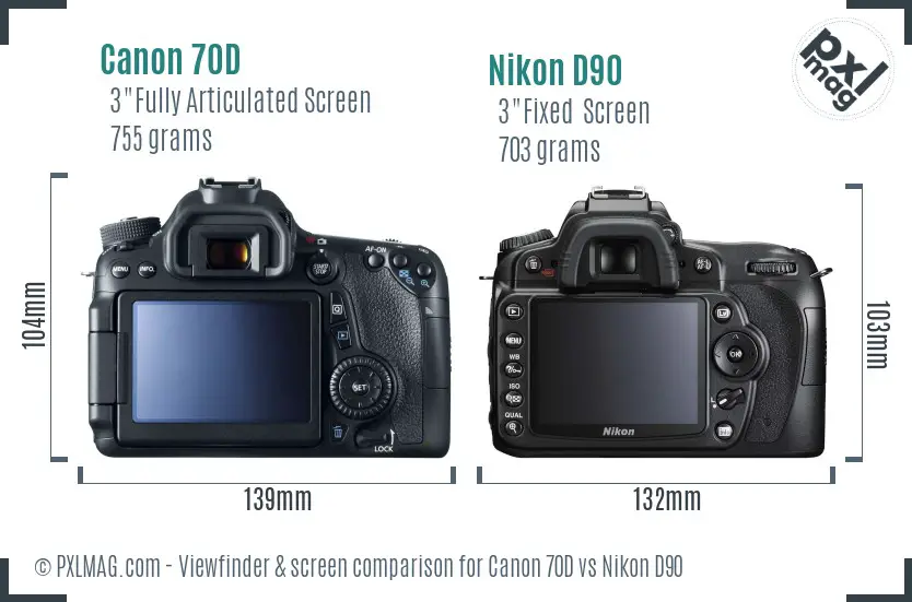 Canon 70D vs Nikon D90 Screen and Viewfinder comparison