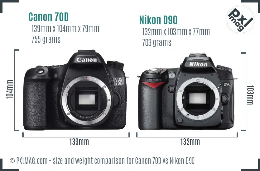 Canon 70D vs Nikon D90 size comparison
