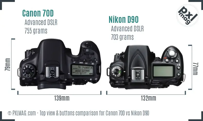 Canon 70D vs Nikon D90 top view buttons comparison