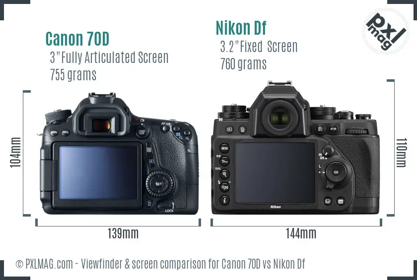 Canon 70D vs Nikon Df Screen and Viewfinder comparison