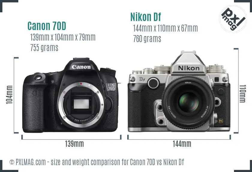 Canon 70D vs Nikon Df size comparison
