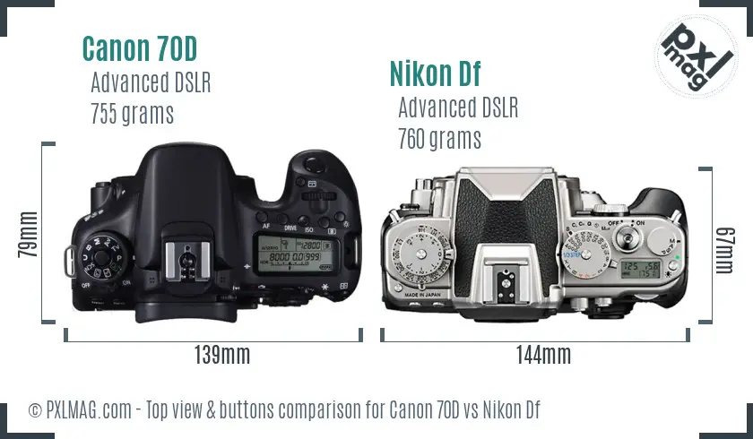 Canon 70D vs Nikon Df top view buttons comparison