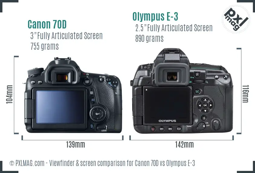Canon 70D vs Olympus E-3 Screen and Viewfinder comparison