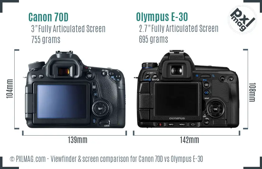 Canon 70D vs Olympus E-30 Screen and Viewfinder comparison